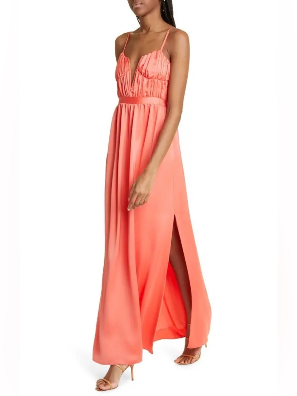 Ramy Brook Becky Plunge Neck Satin Gown In Guava Size 10 NWT